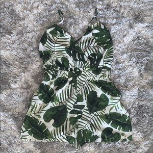 Green Leaf Print Romper